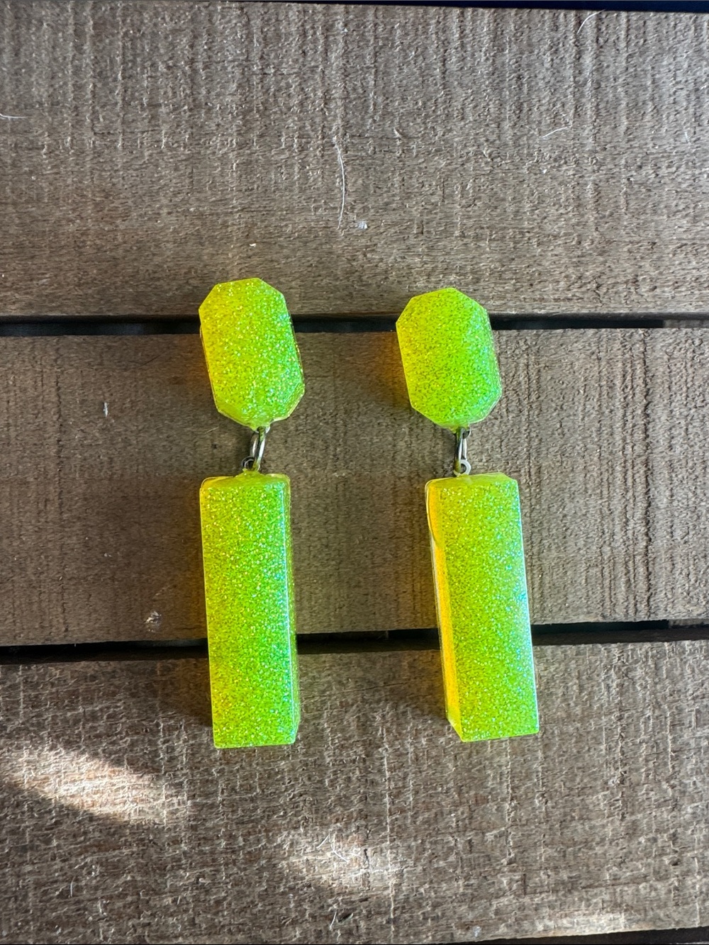 Neon Lime Glitter Drop Earrings - Statement Women’s Jewelry